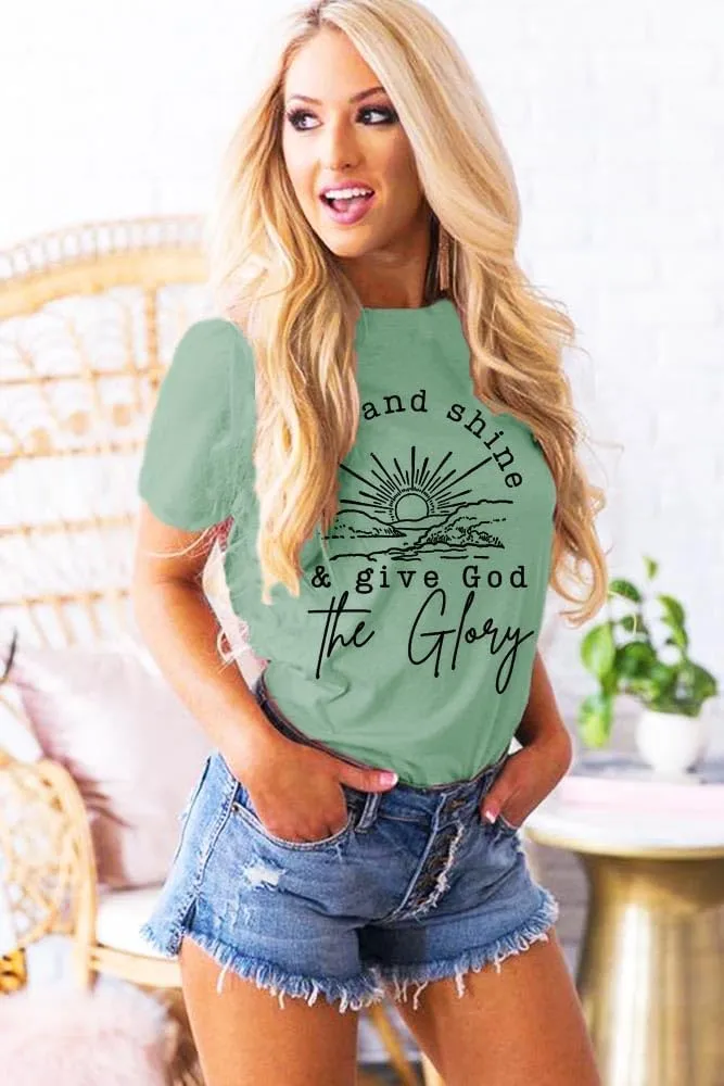 Women Mountain Sunrise Adventure Shirt Hiking Camping Workout T Loose Fit Activewear Rise and Shine Give God The Glory Shirt