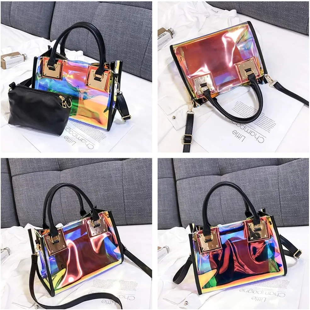 Women Transparent Shoulder Crossbody Bag, 2 in 1 Designer Fashion Handbag Purse