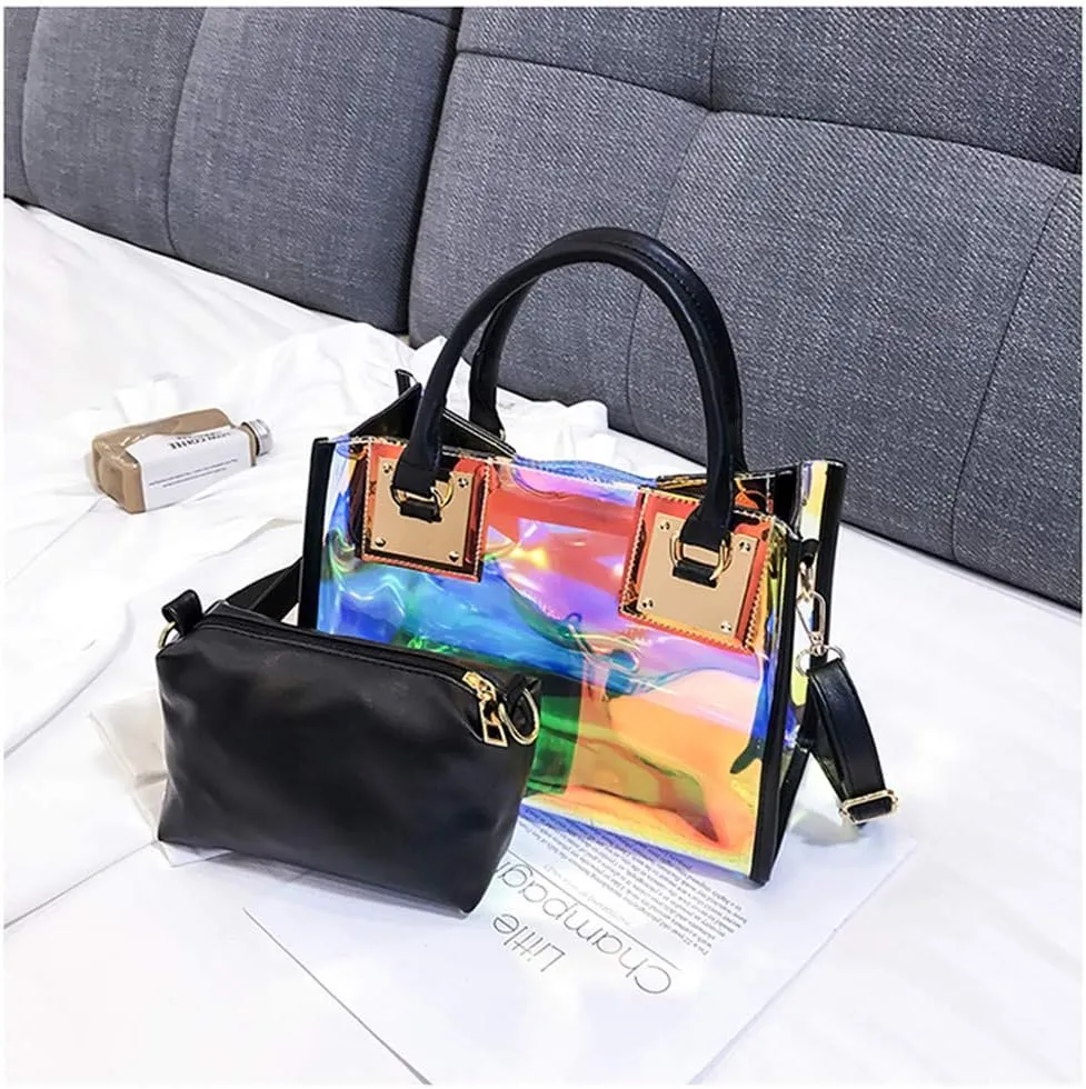 Women Transparent Shoulder Crossbody Bag, 2 in 1 Designer Fashion Handbag Purse