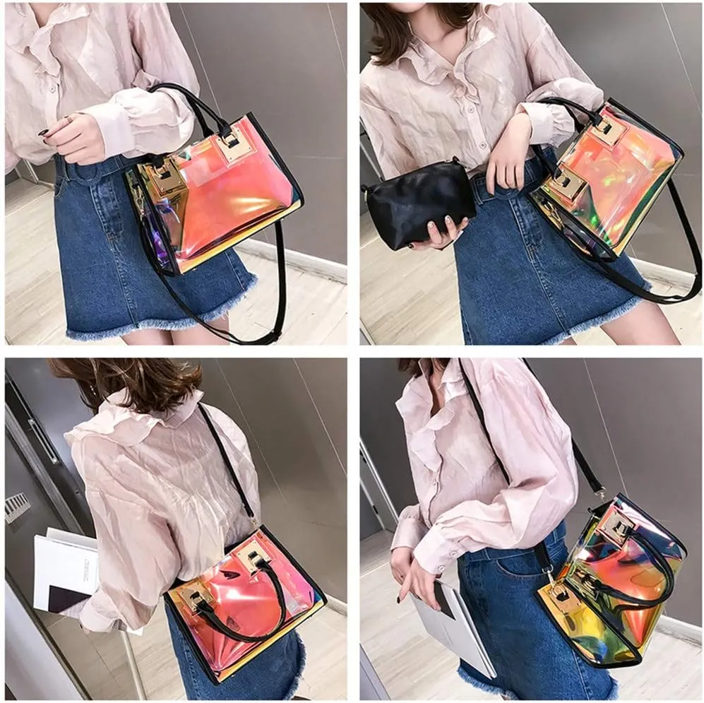 Women Transparent Shoulder Crossbody Bag, 2 in 1 Designer Fashion Handbag Purse