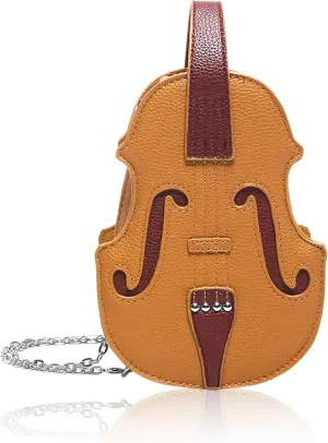 Women Violin Shaped Crossbody Shoulder Bag with Trendy Chain Strap PU Leather Music Purse Handbag Violin Lover Gifts