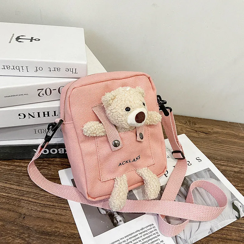 Women's Artistic Bear Canvas Fashion Mobile Simple Shoulder Bags