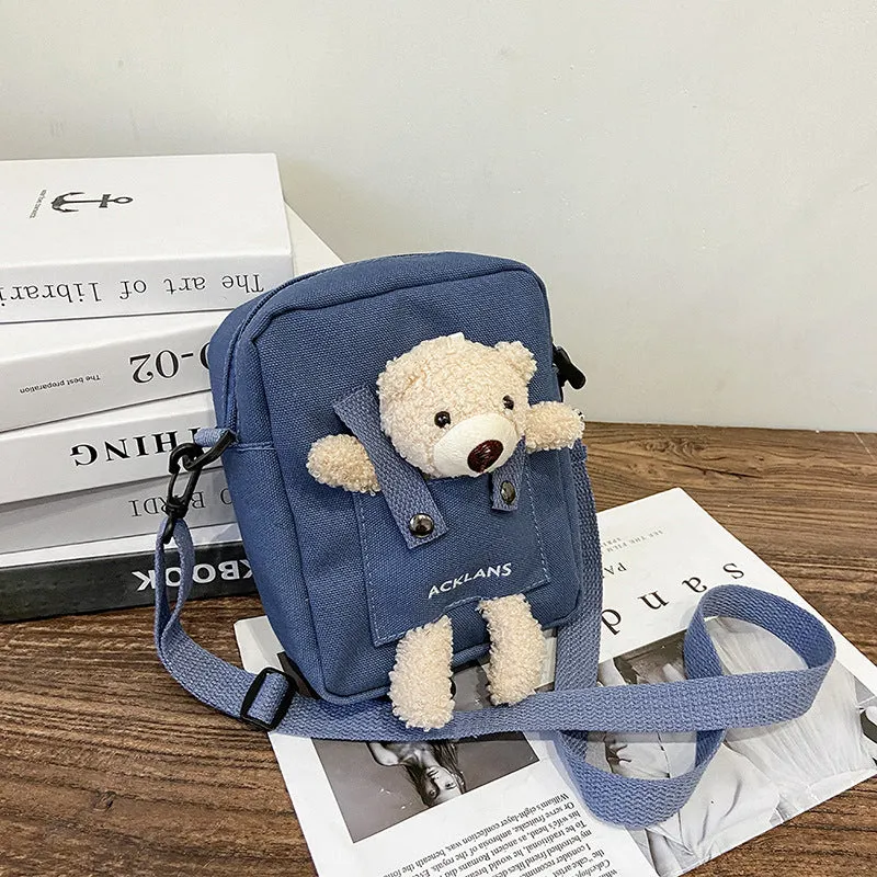 Women's Artistic Bear Canvas Fashion Mobile Simple Shoulder Bags