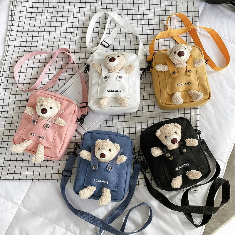 Women's Artistic Bear Canvas Fashion Mobile Simple Shoulder Bags