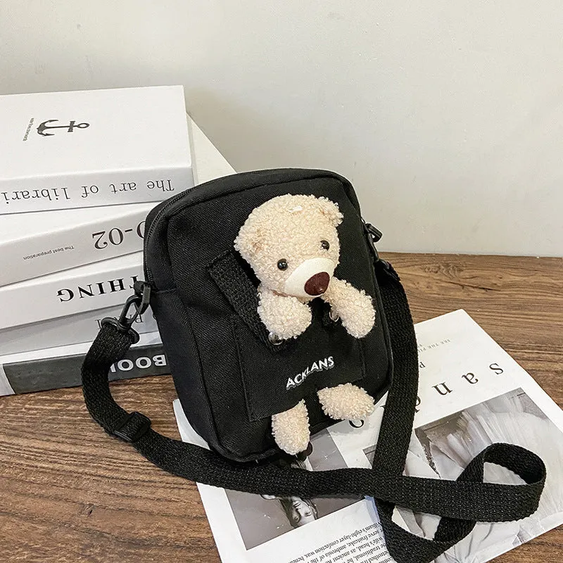 Women's Artistic Bear Canvas Fashion Mobile Simple Shoulder Bags