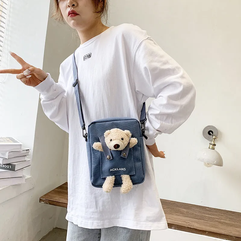 Women's Artistic Bear Canvas Fashion Mobile Simple Shoulder Bags
