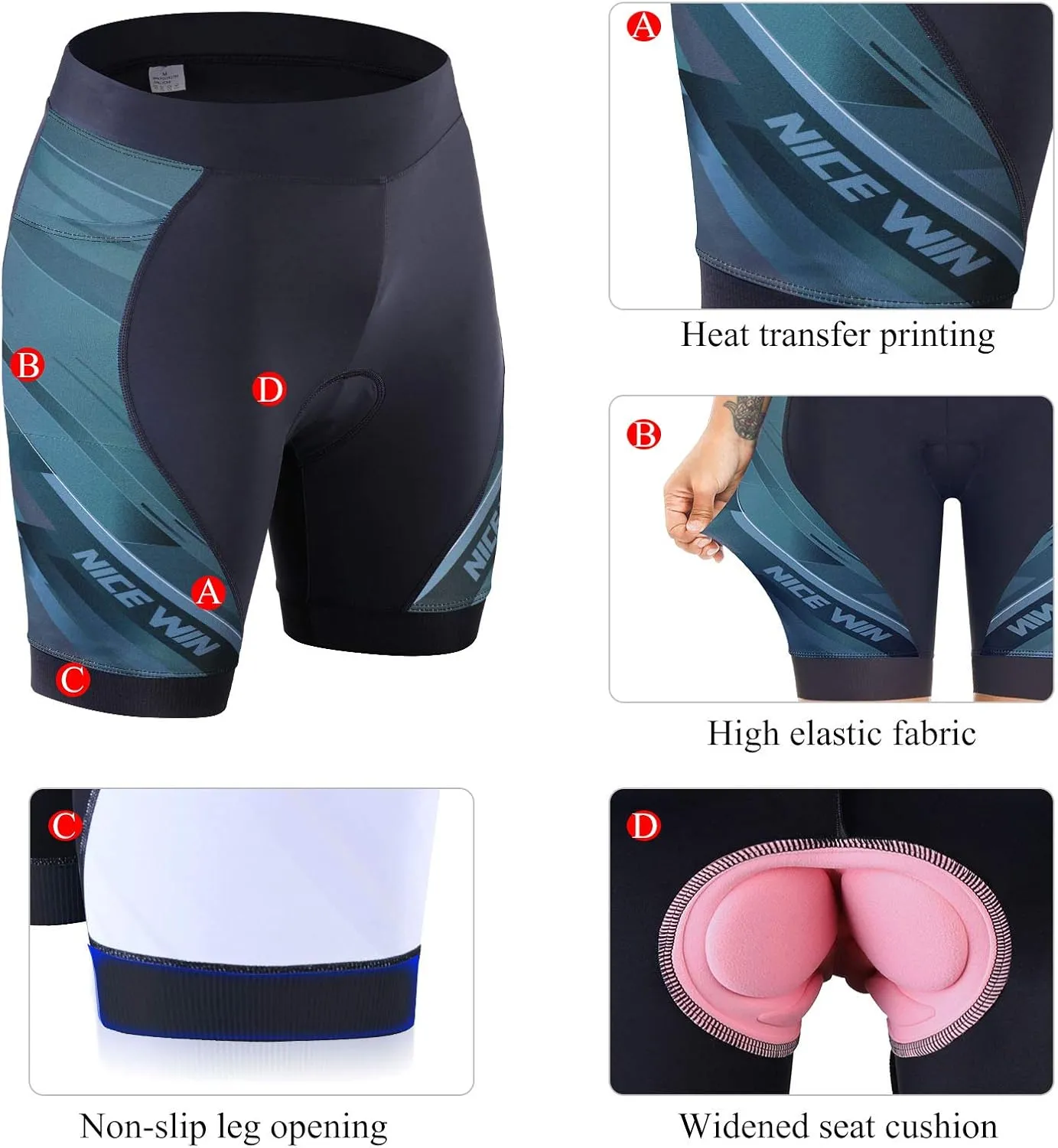 Womens Bike Shorts 4D Gel Pading Cycling Spinning Biker Bicycle Short with Pockets Wide Waistband