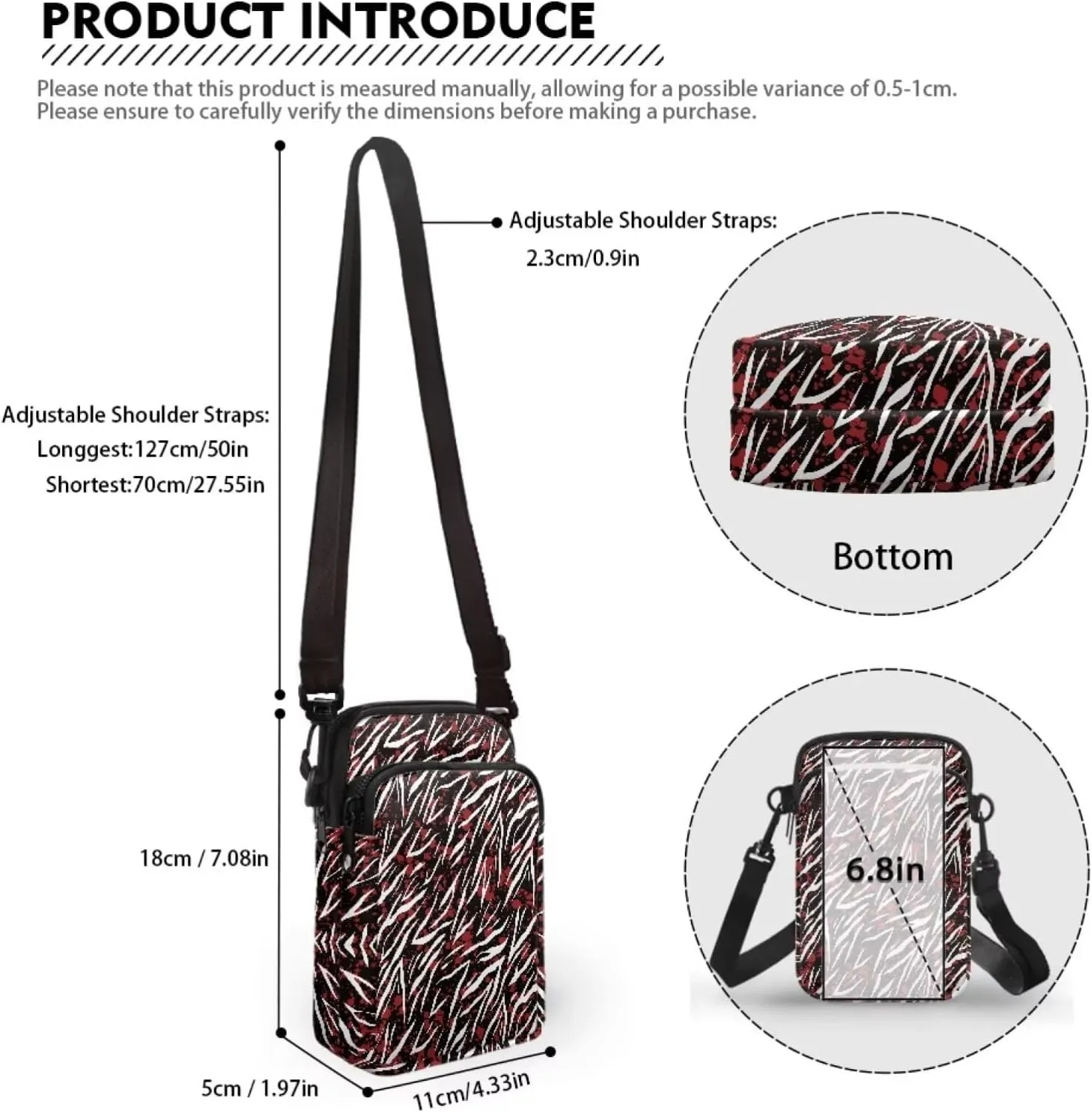 Women's Casual One Shoulder Handbag with Adjustable Strap Double Layered Zipper Snap Ring Fashion Bag