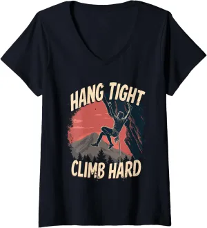 Womens Climbing Mountain Peak Rock Climbing Summit Goals V-Neck T-Shirt