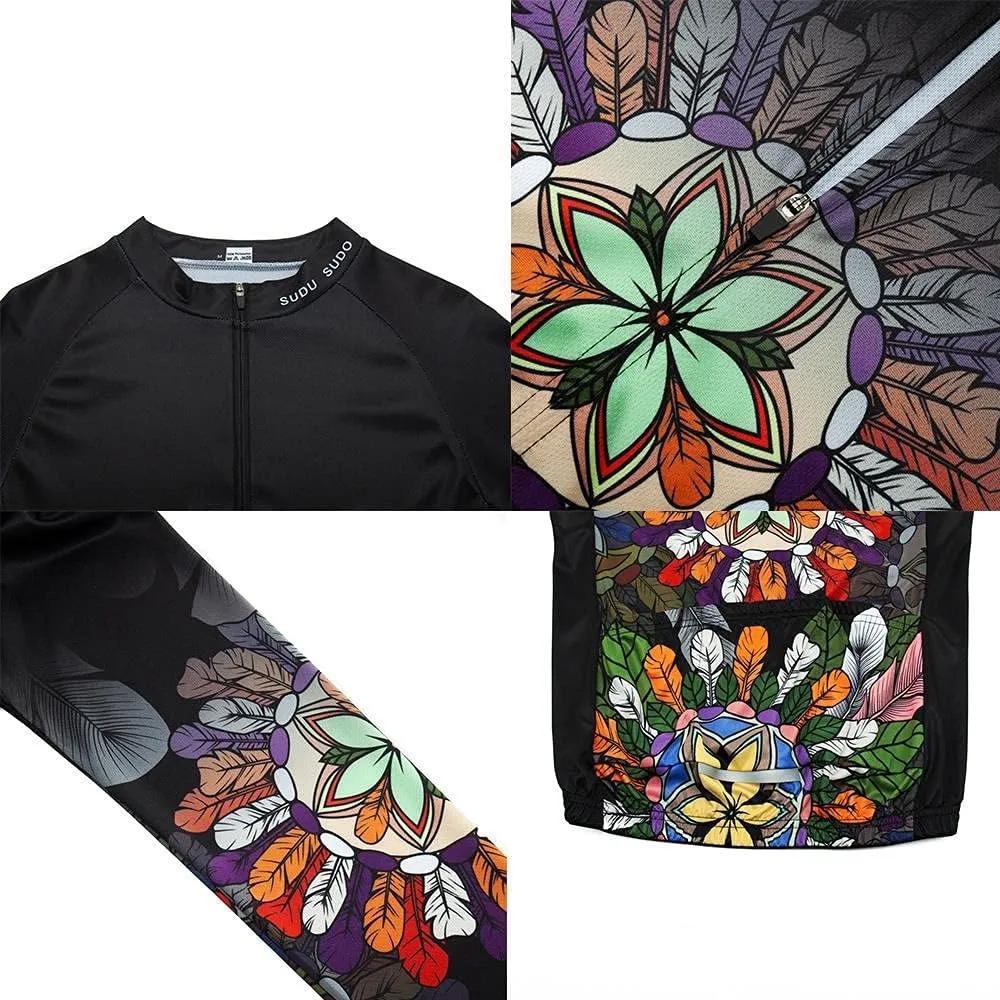 Women's Cycling Jersey Set Bike Shirt Long Sleeve Cycling Clothing Bicycle Bib Pants with Gel Padded