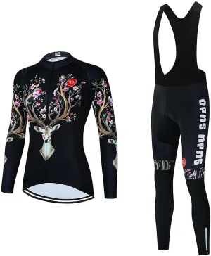 Women's Cycling Jersey Set Bike Shirt Long Sleeve Cycling Clothing Bicycle Bib Pants with Gel Padded