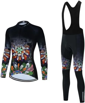 Women's Cycling Jersey Set Bike Shirt Long Sleeve Cycling Clothing Bicycle Bib Pants with Gel Padded