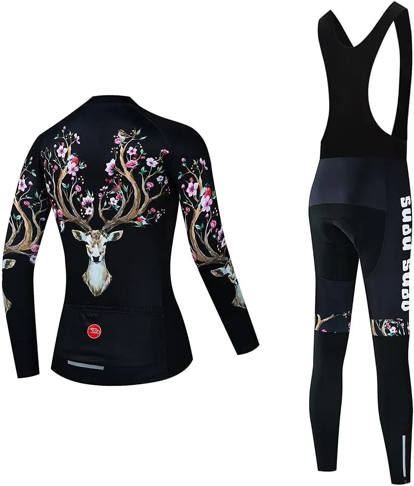 Women's Cycling Jersey Set Bike Shirt Long Sleeve Cycling Clothing Bicycle Bib Pants with Gel Padded