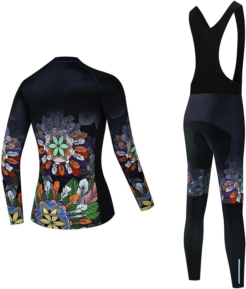 Women's Cycling Jersey Set Bike Shirt Long Sleeve Cycling Clothing Bicycle Bib Pants with Gel Padded