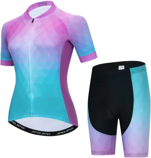 Womens Cycling Jersey Set, Summer Short Sleeve Ladies Mountain Bike Shirt and Shorts Kit MTB Suit Bicycle Clothes