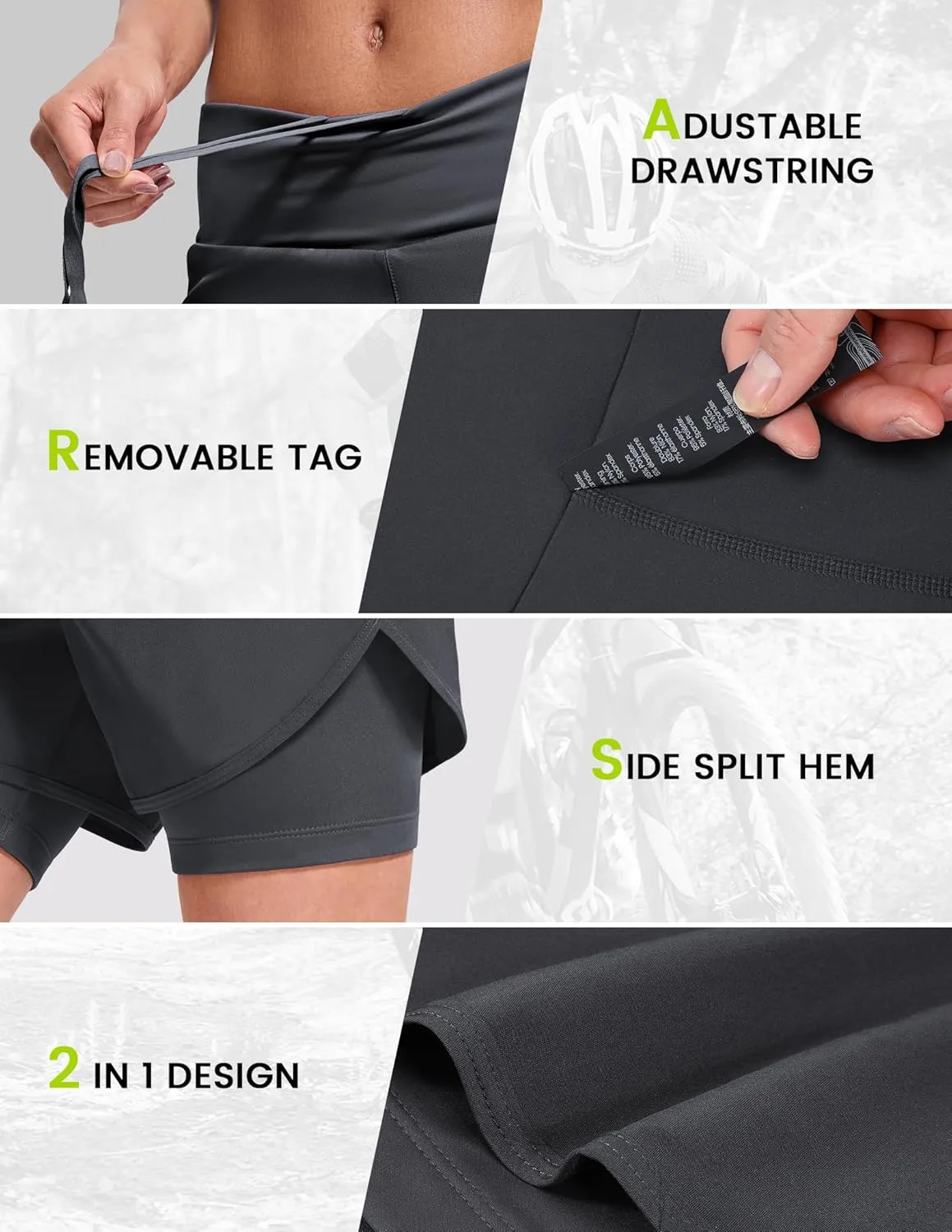 Womens Cycling Shorts Padded Mountain Bike Road Biking Padding Cycle Biker Bicycle Shorts with Zipper Pockets