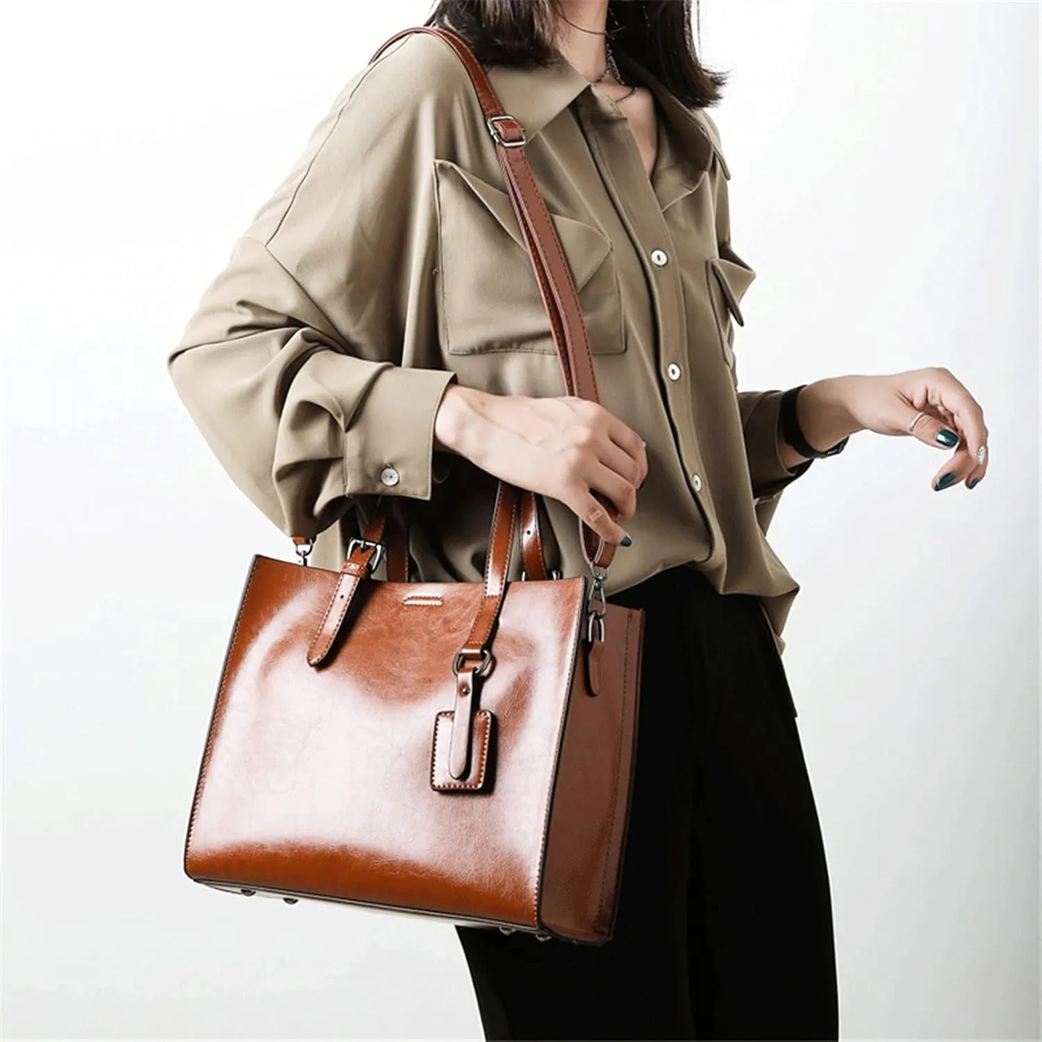 Women's Handbags Soft Leather Women Handbag Large Capacity Women Crossbody Bags Vintage Shoulder Bag Designer Tote Bags for Women(Brown)