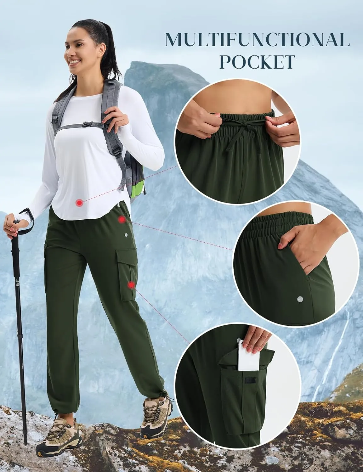 Women's Hiking Pants Lightweight Cargo Quick Dry Water Resistant UPF50  Travel Outdoor Work Pants Safari Pockets