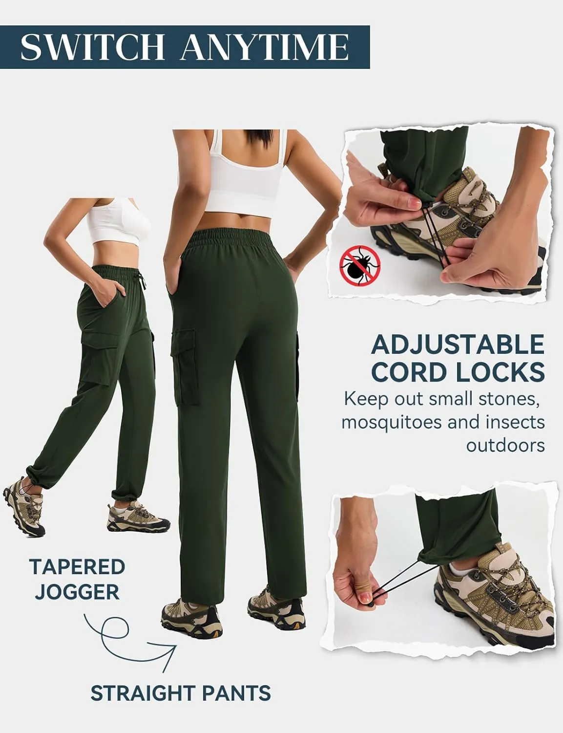 Women's Hiking Pants Lightweight Cargo Quick Dry Water Resistant UPF50  Travel Outdoor Work Pants Safari Pockets