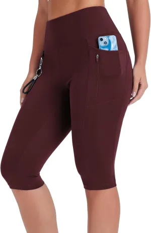 Women's Long Biker Shorts Hiking Knee Length Capri Leggings, High Waisted Bermuda Shorts with Pockets 14 Inch