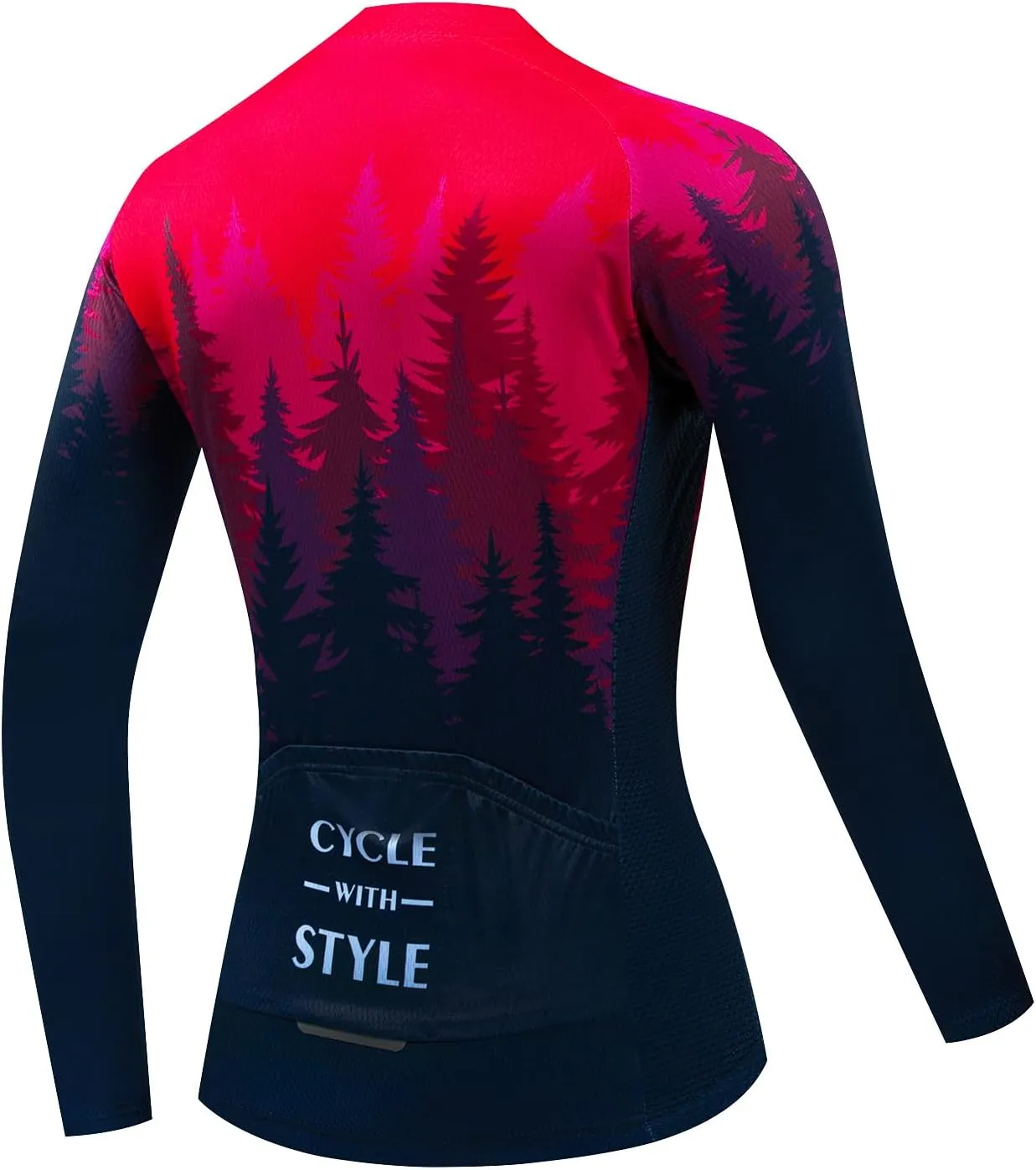 Women's Long Sleeve Cycling Jersey, Quick Dry Bike Top with Reflective Strip, Zipper and Pockets