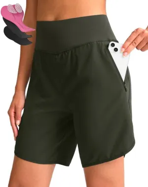 Women's Mountain Bike Shorts 4D Padded Cycling Shorts with Zipper Pockets High Waist Biking Riding Cycle Shorts