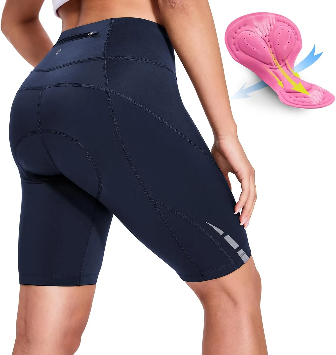 Womens Padded Bike Shorts 4D Padding Cycling Shorts with Zipper Pocket Riding Bicycle Cycle Road Biking Underwear
