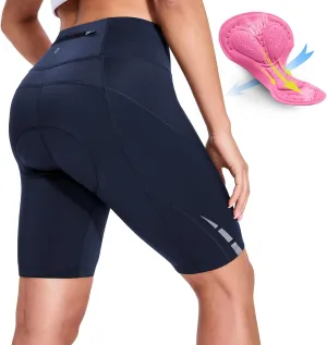 Womens Padded Bike Shorts 4D Padding Cycling Shorts with Zipper Pocket Riding Bicycle Cycle Road Biking Underwear