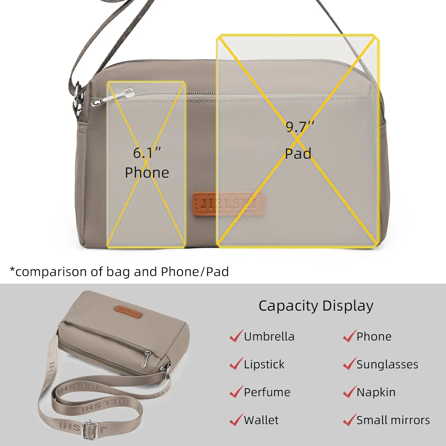 Women's Shoulder Bag, Handbag Simple Casual, Multi-Pocket Shopper Bag, Crossbody Bag Nylon