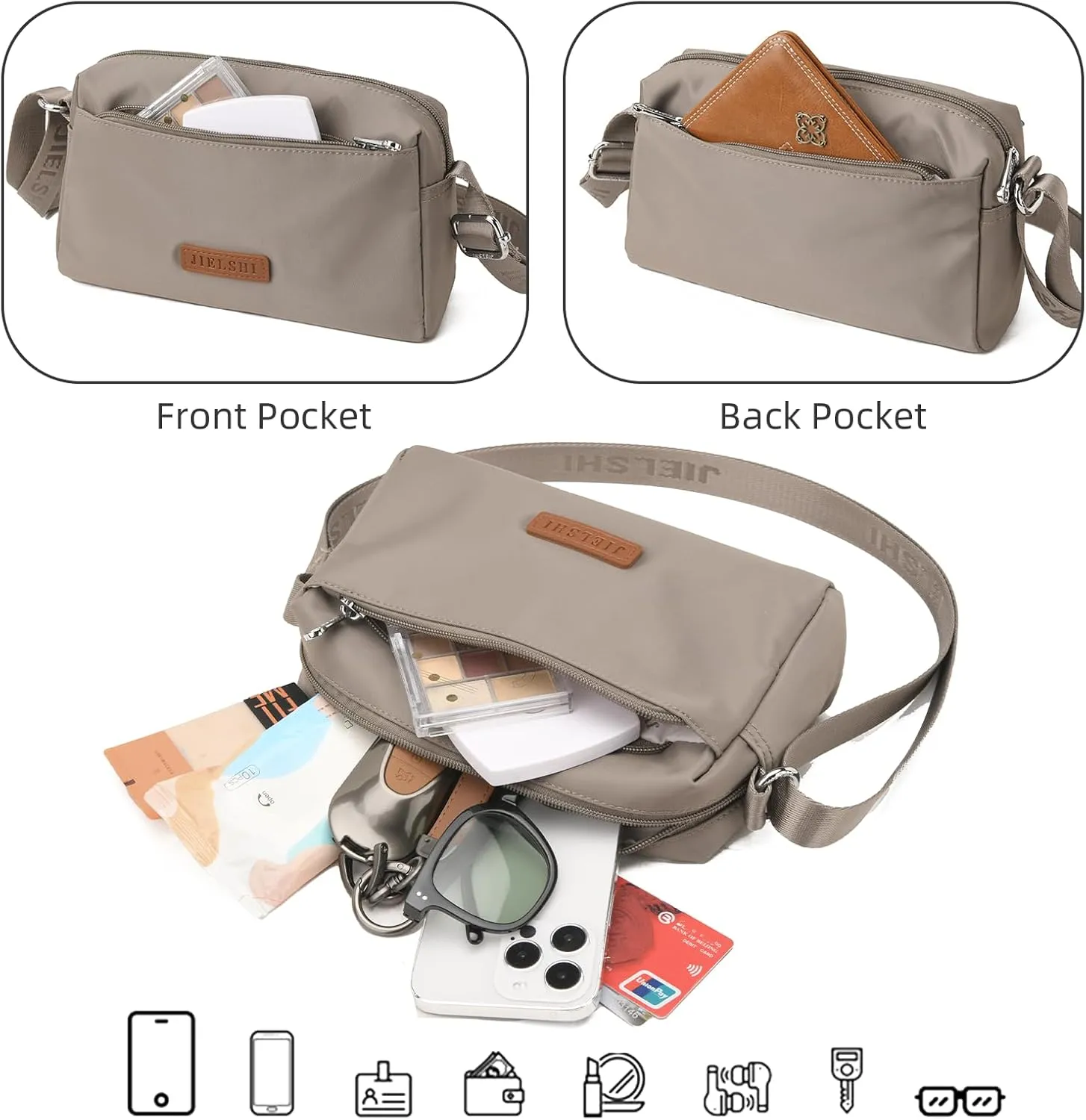 Women's Shoulder Bag, Handbag Simple Casual, Multi-Pocket Shopper Bag, Crossbody Bag Nylon