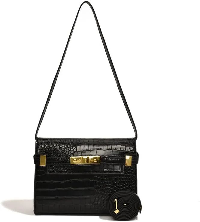 Women's Simple Handbags Synthetic Leather Shoulder Bags Adjustable Crossbody Bag Latch Purses