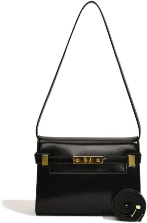 Women's Simple Handbags Synthetic Leather Shoulder Bags Adjustable Crossbody Bag Latch Purses