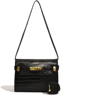 Women's Simple Handbags Synthetic Leather Shoulder Bags Adjustable Crossbody Bag Latch Purses