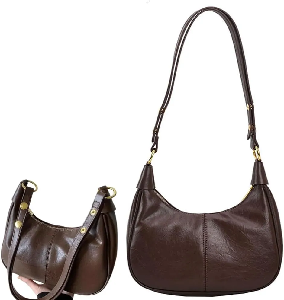 Women's Summer 2024 Designer Simple Solid Color Zipper Shoulder Purse Bag, Elegant Crescent Underarm Purse Bag.