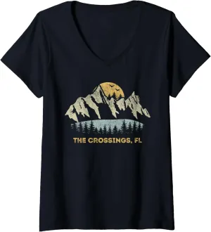 Womens The Crossings Florida Mountain Sunset Sunrise FL V-Neck T-Shirt