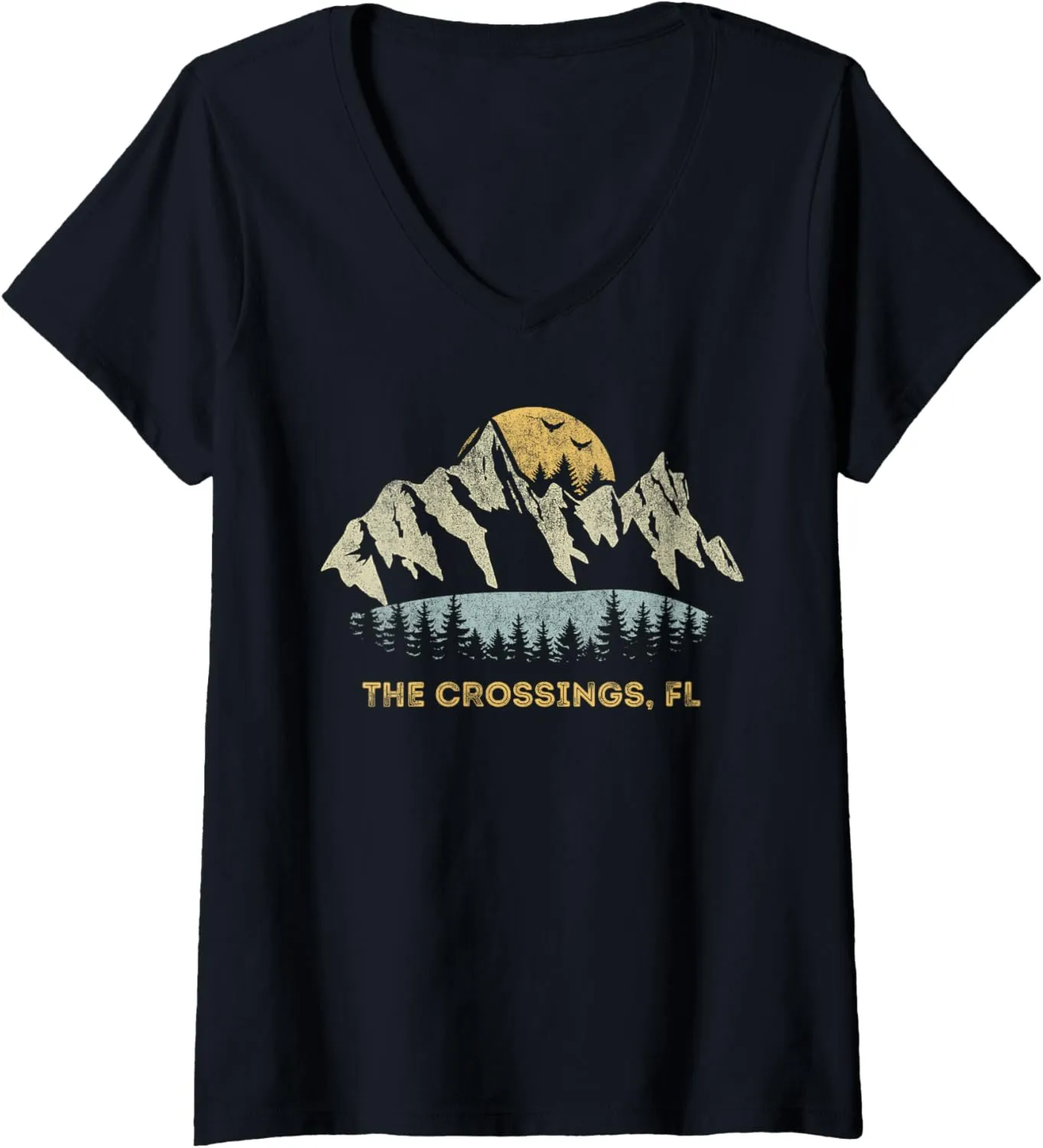 Womens The Crossings Florida Mountain Sunset Sunrise FL V-Neck T-Shirt