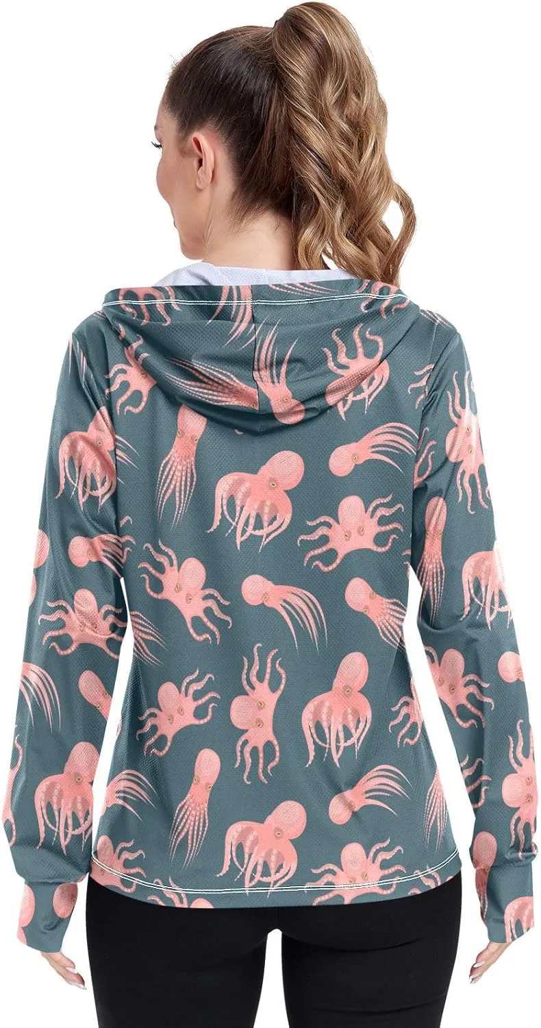 Women's UPF 50  Sun Protection UV Jacket - Zip Up Hoodie Long Sleeve Hiking Fishing Shirt with Pockets Thumb Hole