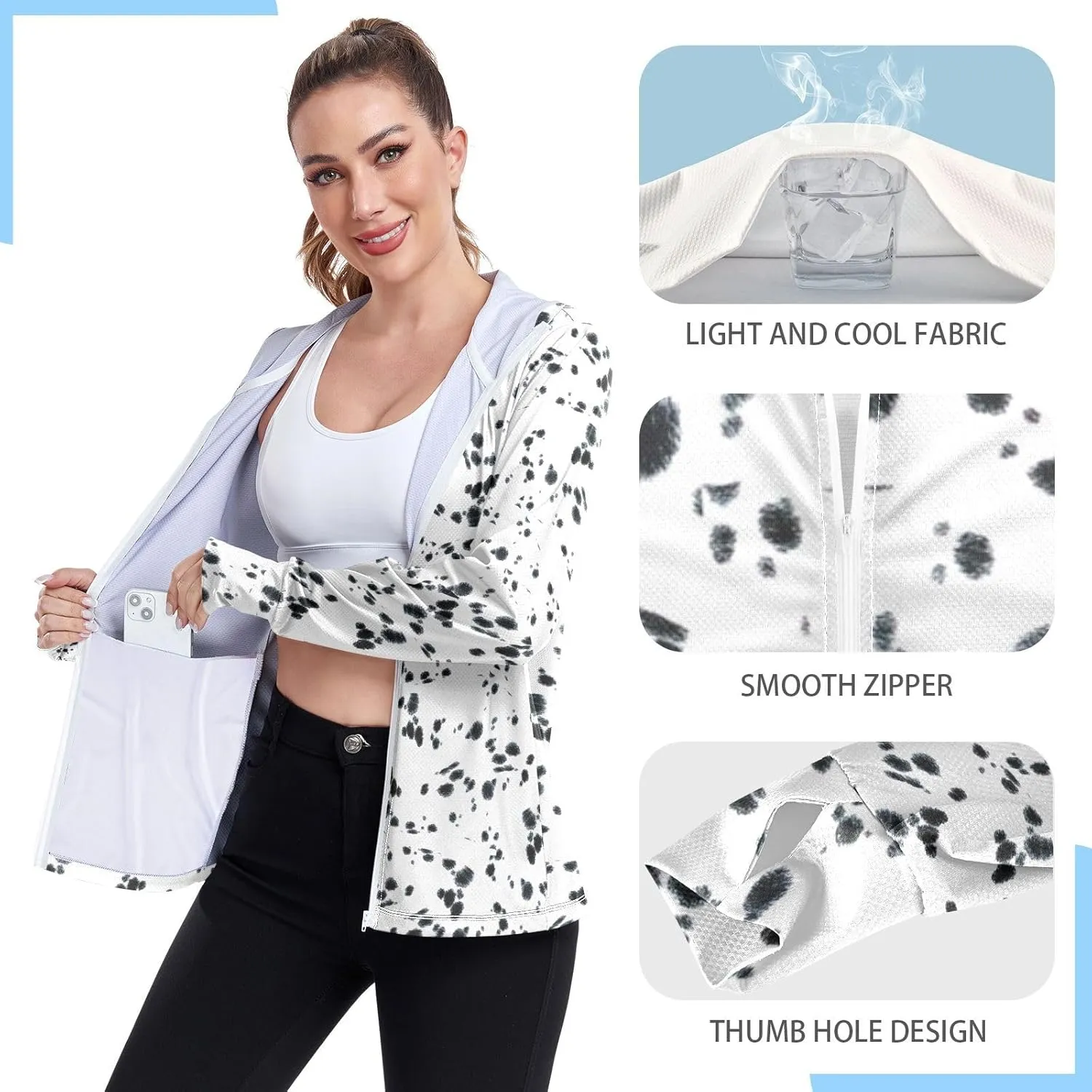 Women's UPF 50  Sun Protection UV Jacket - Zip Up Hoodie Long Sleeve Hiking Fishing Shirt with Pockets Thumb Hole