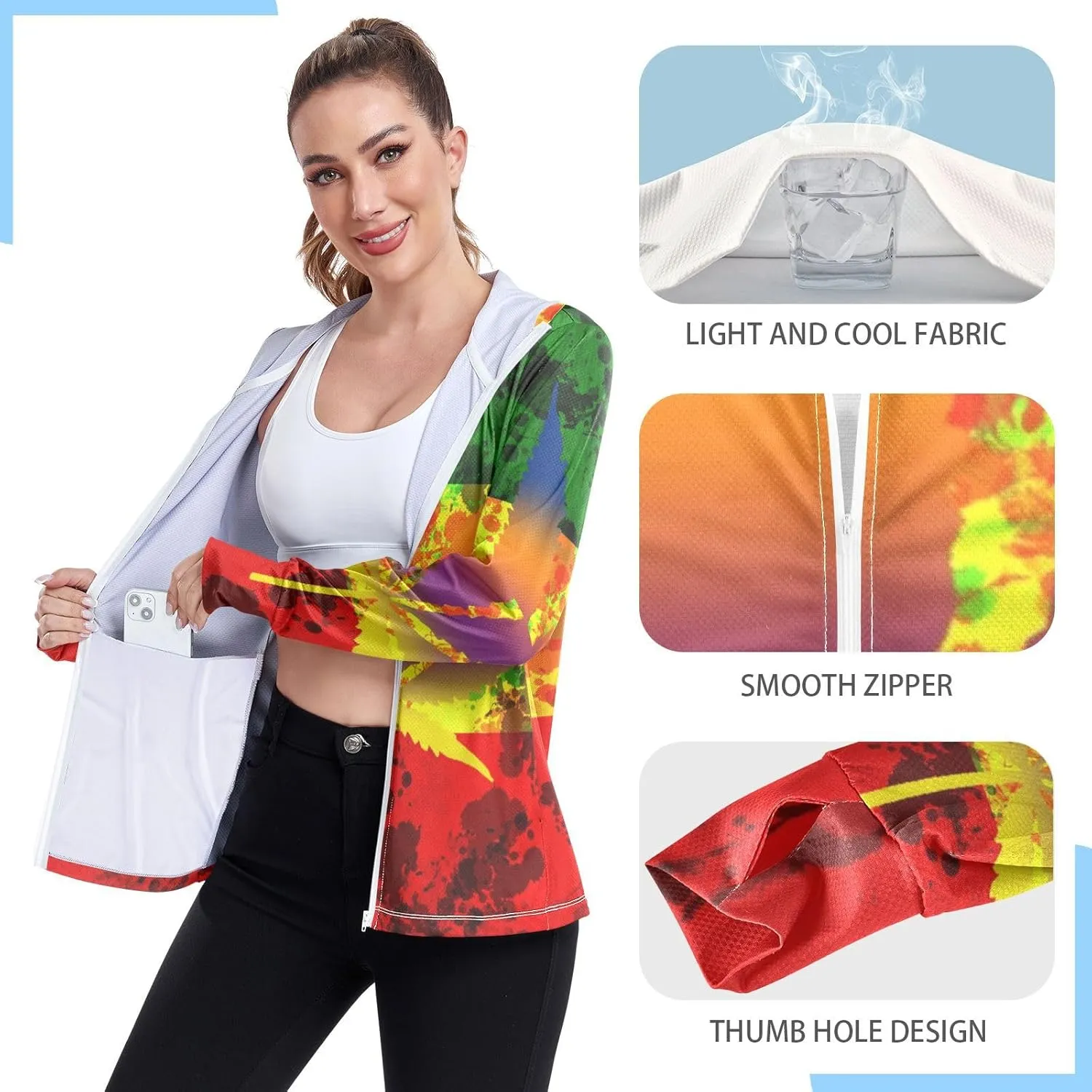 Women's UPF 50  Sun Protection UV Jacket - Zip Up Hoodie Long Sleeve Hiking Fishing Shirt with Pockets Thumb Hole