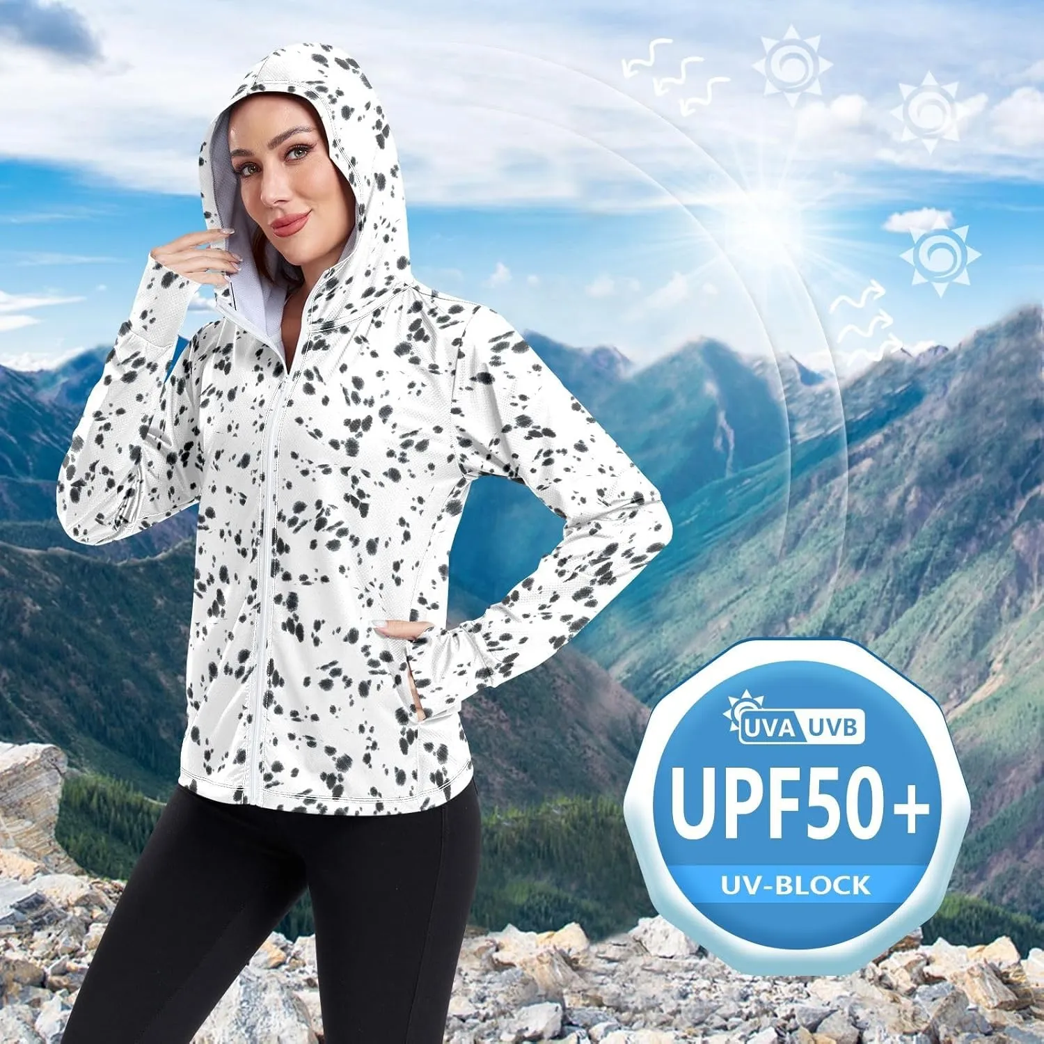 Women's UPF 50  Sun Protection UV Jacket - Zip Up Hoodie Long Sleeve Hiking Fishing Shirt with Pockets Thumb Hole