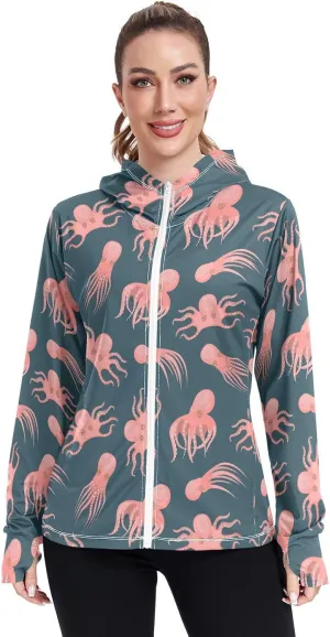 Women's UPF 50  Sun Protection UV Jacket - Zip Up Hoodie Long Sleeve Hiking Fishing Shirt with Pockets Thumb Hole
