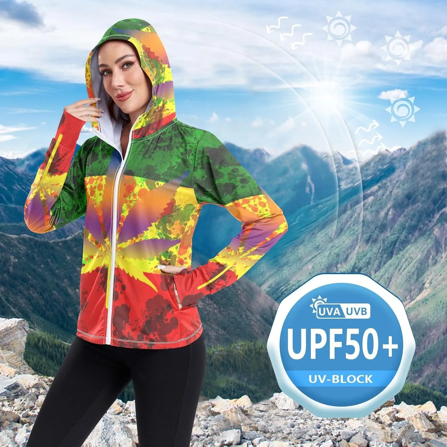 Women's UPF 50  Sun Protection UV Jacket - Zip Up Hoodie Long Sleeve Hiking Fishing Shirt with Pockets Thumb Hole