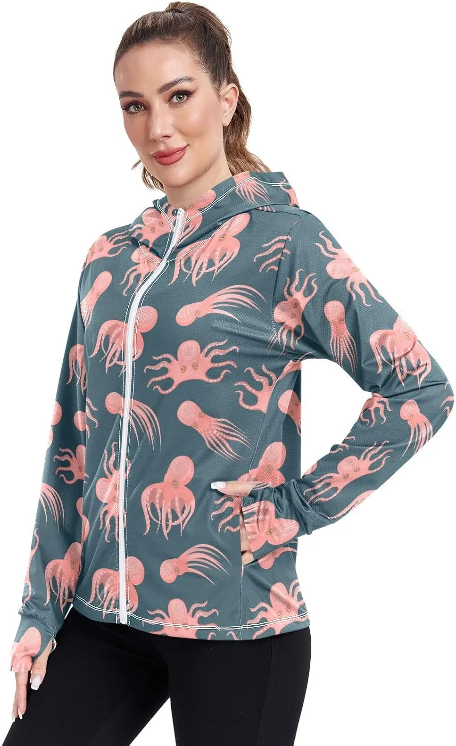 Women's UPF 50  Sun Protection UV Jacket - Zip Up Hoodie Long Sleeve Hiking Fishing Shirt with Pockets Thumb Hole