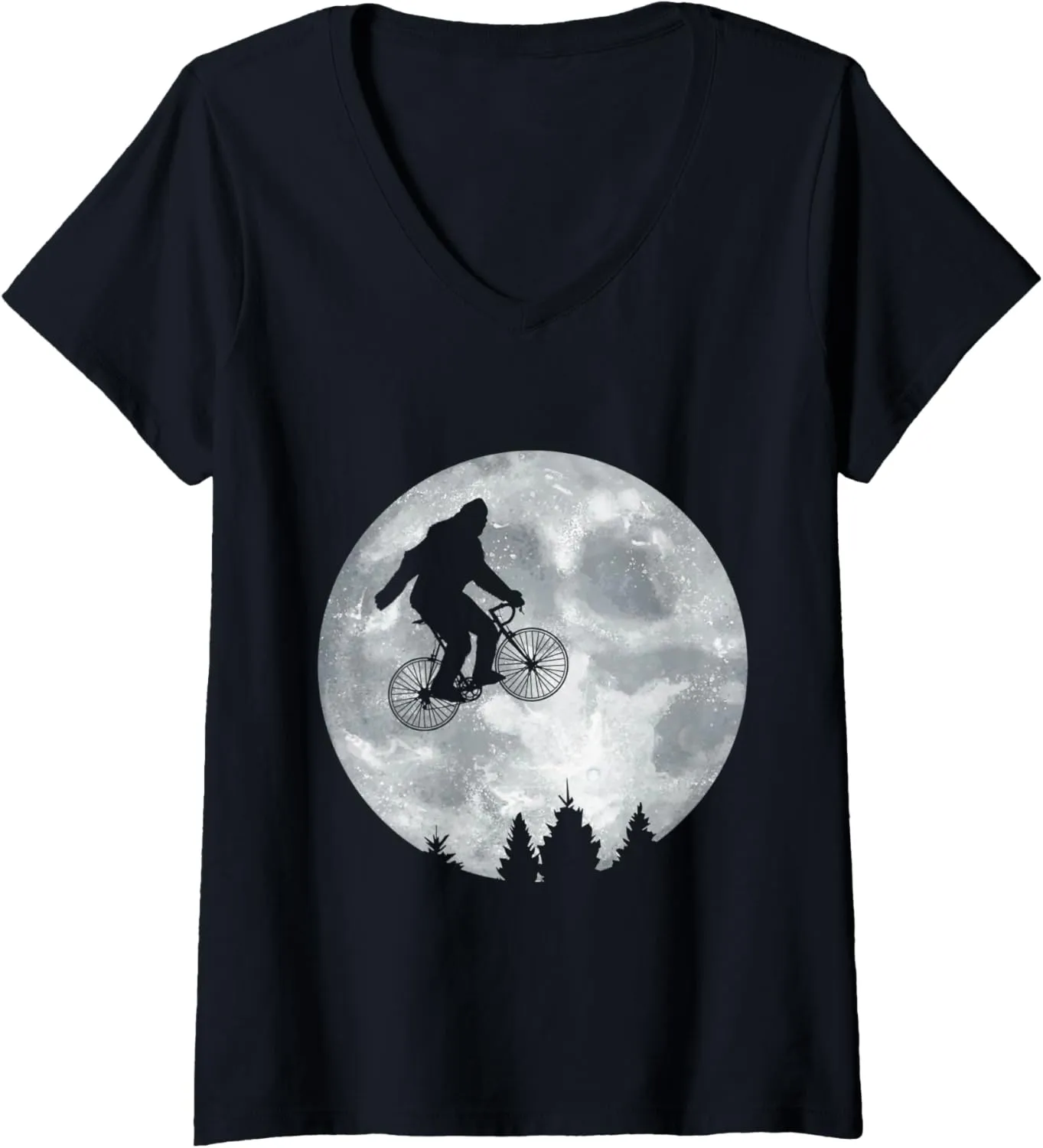 Womens YETI Riding Moon Bike Halloween Lunar Cycling Bigfoot V-Neck T-Shirt