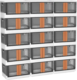 Wondersome Collapsible Storage Boxes - 15-Pack of Large 8.5-Gallon/33.8-Quart Stackable Wheeled Clothing, Shoe, Bedroom, Office Organizer - Assembles in Second - US-Based Brand