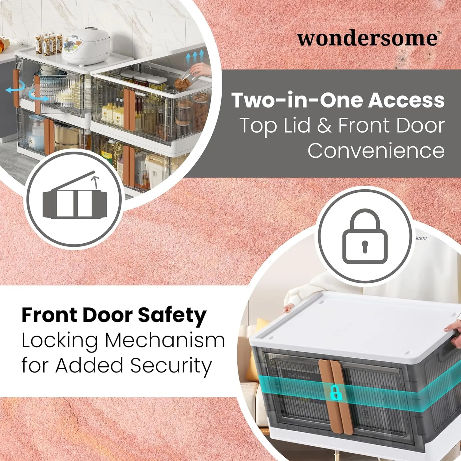 Wondersome Collapsible Storage Boxes - 15-Pack of Large 8.5-Gallon/33.8-Quart Stackable Wheeled Clothing, Shoe, Bedroom, Office Organizer - Assembles in Second - US-Based Brand
