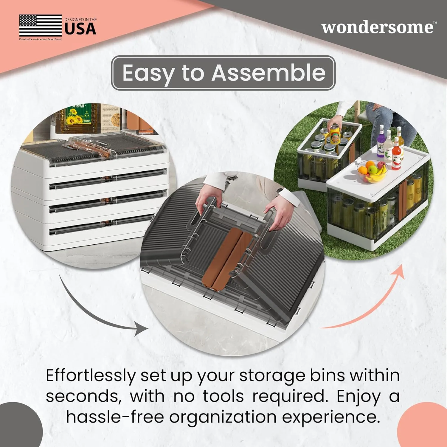 Wondersome Collapsible Storage Boxes - 15-Pack of Large 8.5-Gallon/33.8-Quart Stackable Wheeled Clothing, Shoe, Bedroom, Office Organizer - Assembles in Second - US-Based Brand