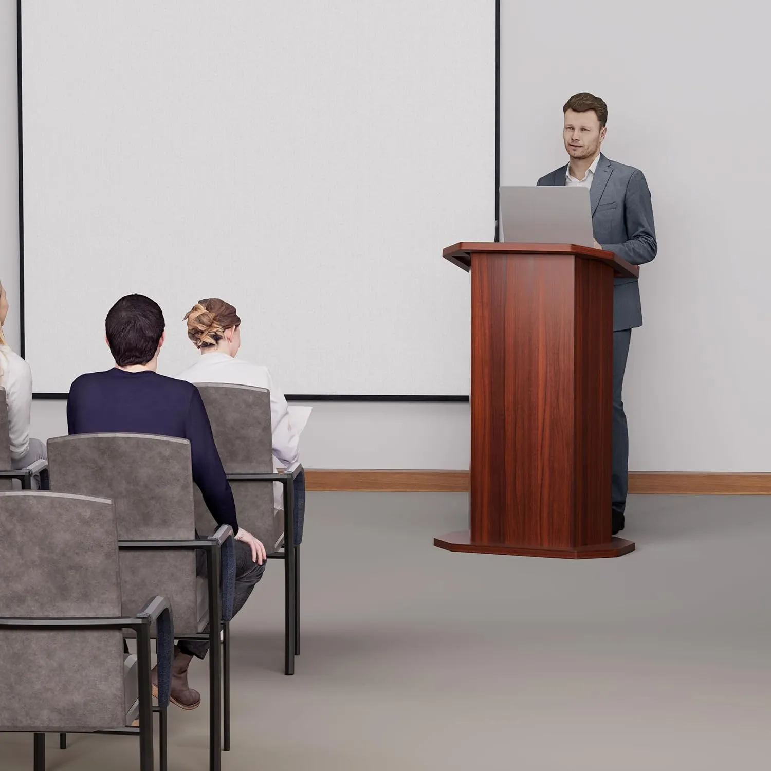 Wood Podium,Compact Podium Stand,15MM Particle Board,Pulpit with Storage,Mic Stand Space,Easy Installation Wooden Lectern for Restaurants,Churches,Seminars and Schools