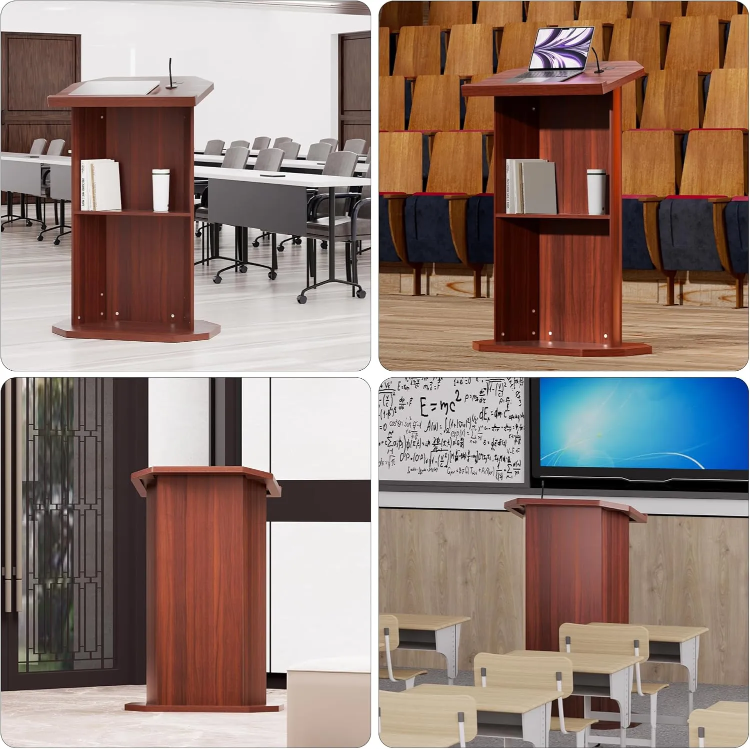 Wood Podium,Compact Podium Stand,15MM Particle Board,Pulpit with Storage,Mic Stand Space,Easy Installation Wooden Lectern for Restaurants,Churches,Seminars and Schools