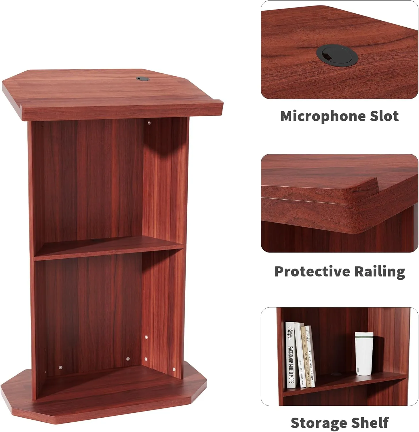 Wood Podium,Compact Podium Stand,15MM Particle Board,Pulpit with Storage,Mic Stand Space,Easy Installation Wooden Lectern for Restaurants,Churches,Seminars and Schools
